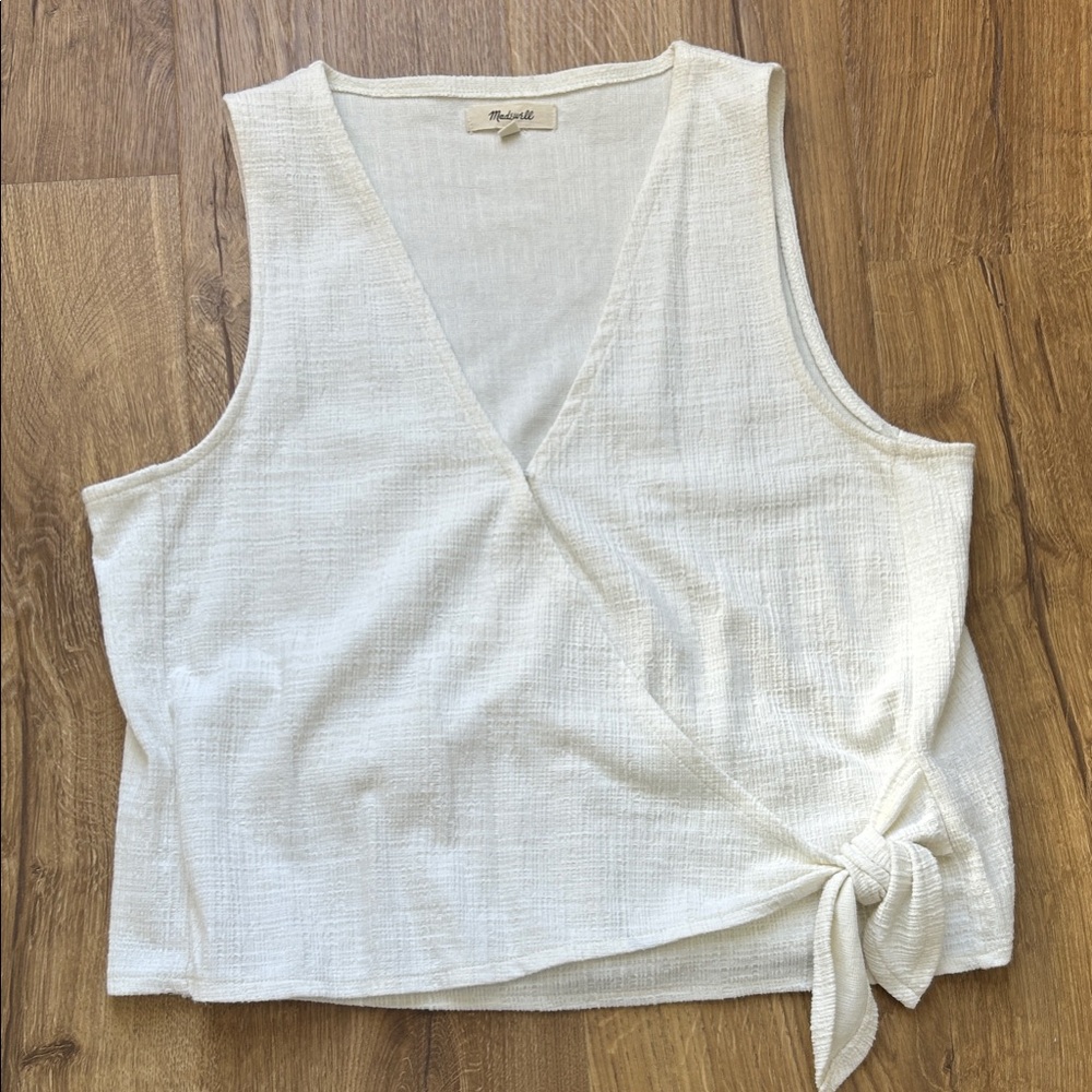 Madewell Cream Textured Sleeveless Wrap Blouse